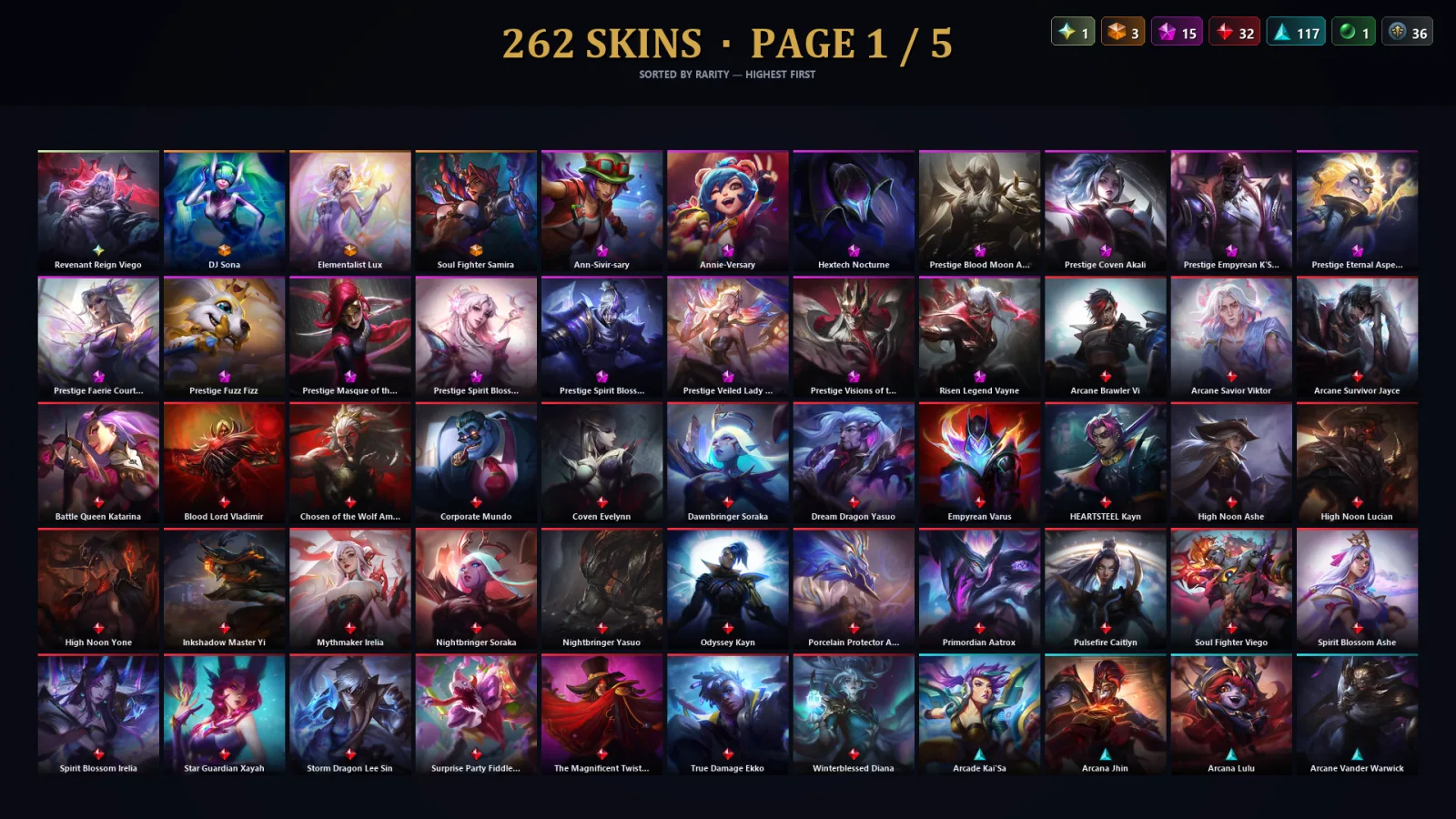 [LoL] | EUW | Level 134 | Gold I | 118 Champions | 230 Skins | 36,290 BE