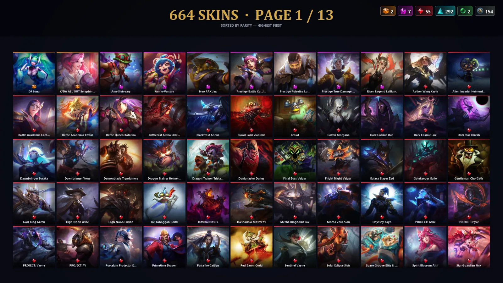 [LoL] | EUW | Level 500 | Platinum IV | 173 Champions | 632 Skins | 207,901 BE
