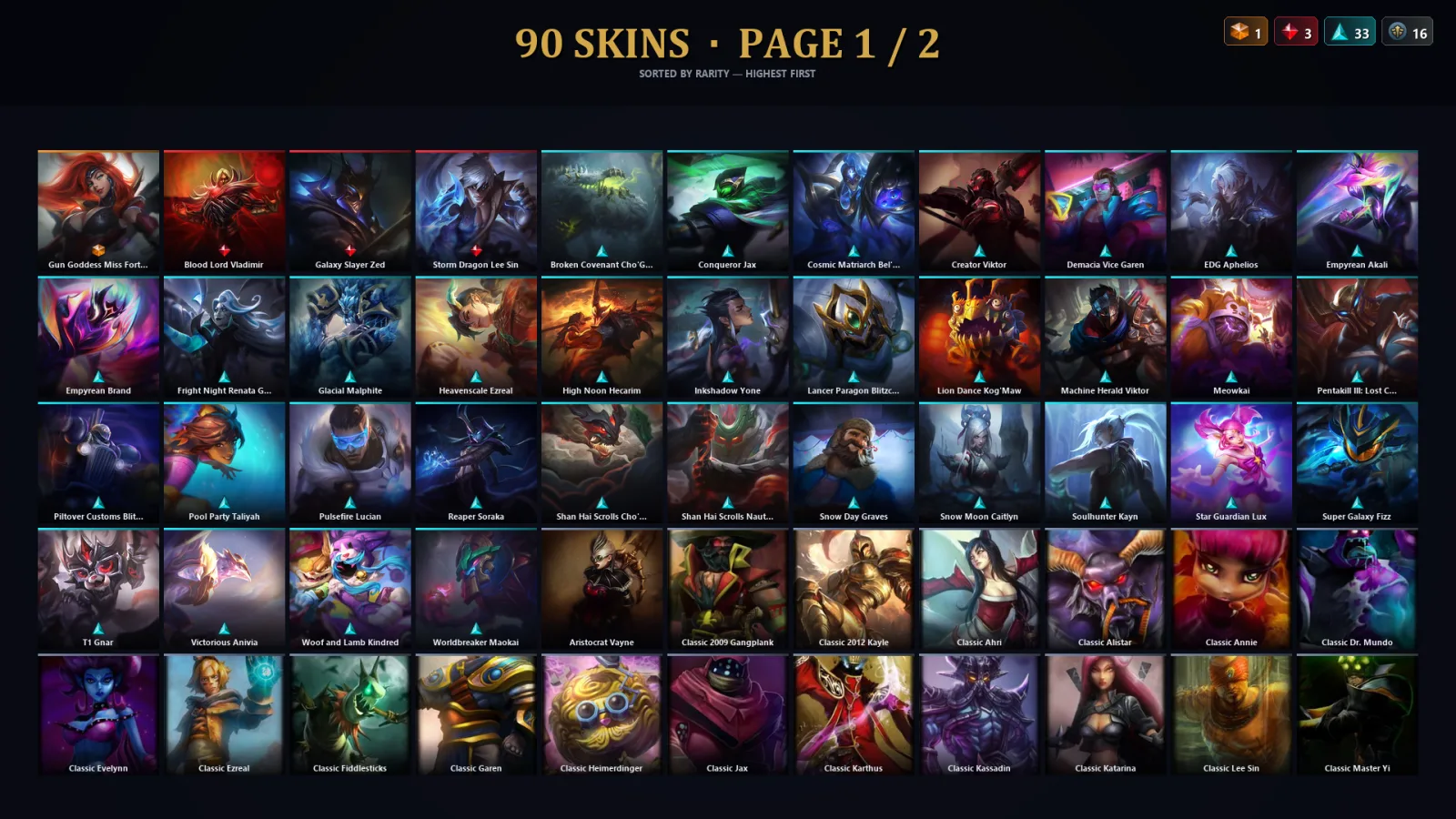 [LoL] | TR | Level 164 | Platinum III | 173 Champions | 58 Skins | 35,659 BE