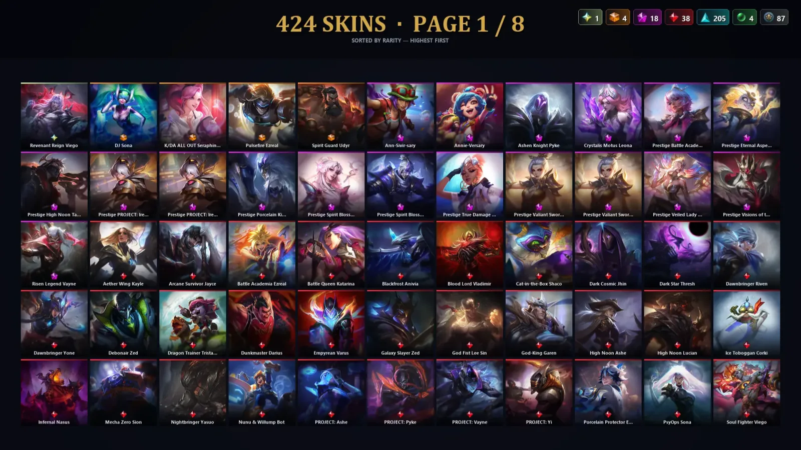 [LoL] | NA | Level 500 | 172 Champions | 424 Skins | 13,767 BE — LoL account