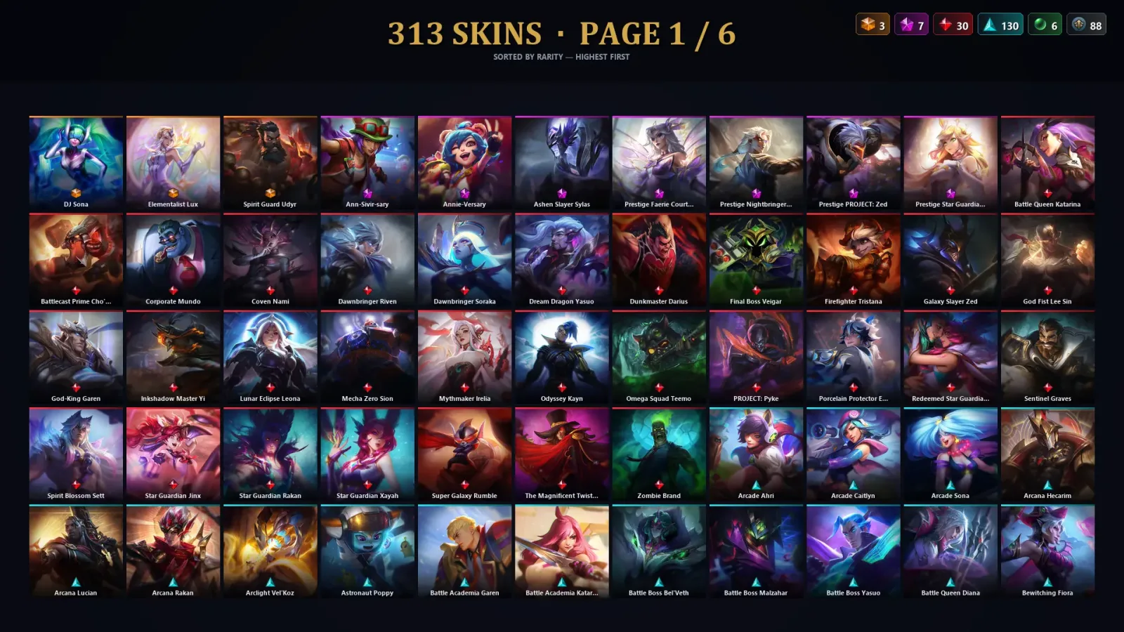 [LoL] | NA | Level 500 | 172 Champions | 313 Skins | 47,292 BE — LoL account