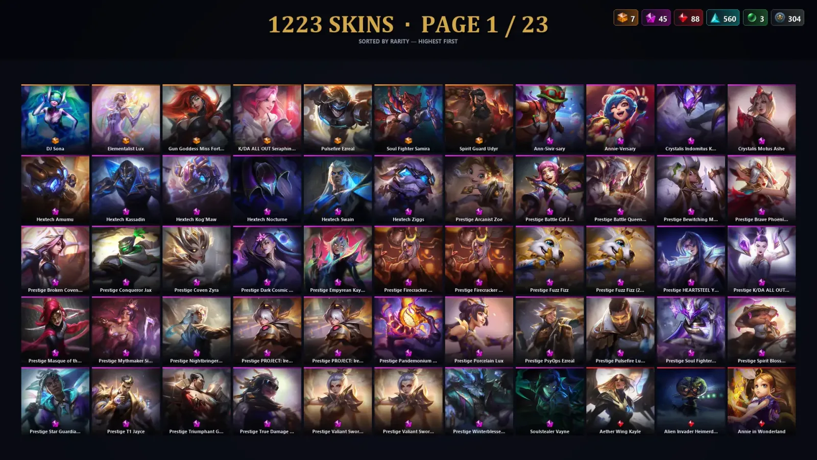 [LoL] | EUW | Level 500 | Gold II | 172 Champions | 1223 Skins | 148,657 BE — LoL account