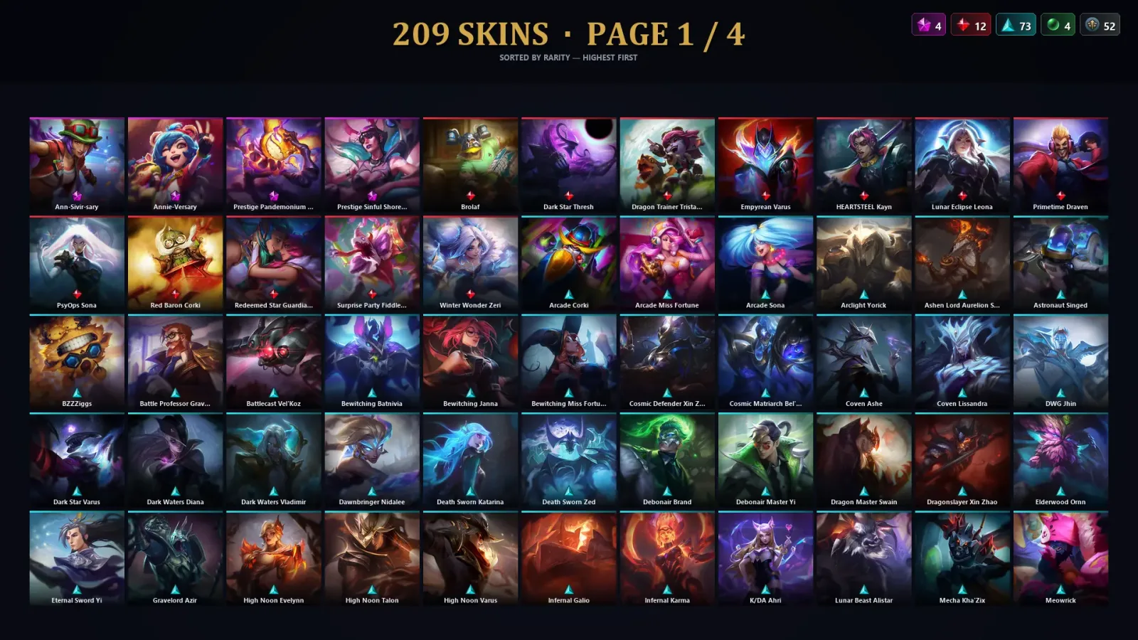 [LoL] | EUW | Level 407 | 173 Champions | 209 Skins | 52,981 BE