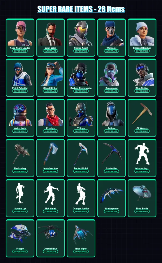 [PC/XBOX] | Rose Team Leader | John Wick | Rogue Agent | Warpaint | Blizzard Bomber | 246 skin | 229 pickaxe | 203 emote | 193 glider | Lv2702