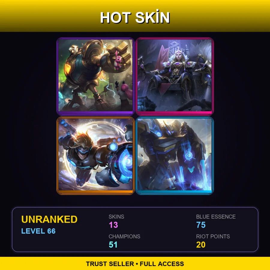 LAS | Lv66 | Unranked | 13 Skin | 51 Champ — LoL account