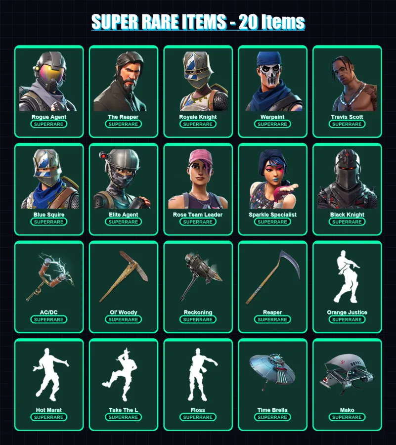 [PC/PSN] | Rogue Agent | The Reaper | Royale Knight | Warpaint | Travis Scott | 142 skin | 184 pickaxe | 124 emote | 156 glider | Lv2876