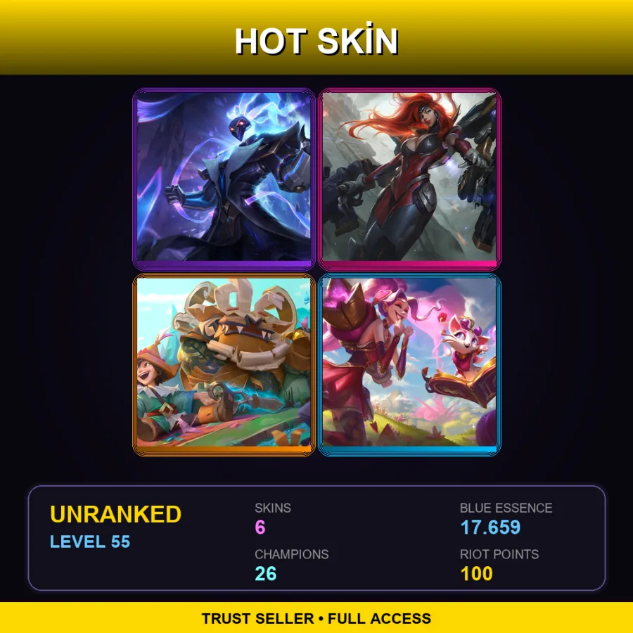 LAS | Lv55 | Unranked | 6 Skin | 26 Champ — LoL account