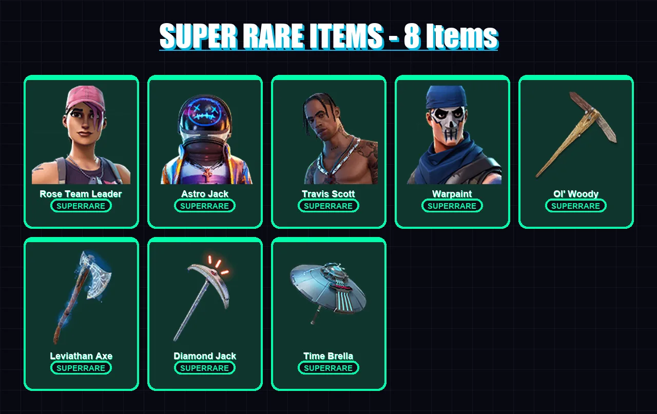 [PC/XBOX] | Rose Team Leader | Astro Jack | Travis Scott | Warpaint | Deadpool | 186 skin | 212 pickaxe | 120 emote | 120 glider | Lv1852