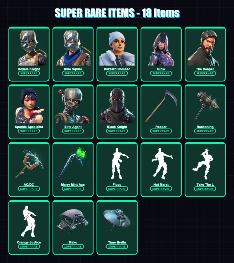 [PS4/PS5/XBOX/PC] | Royale Knight | Blue Squire | Blizzard Bomber | Glow | The Reaper | 130 skin | 180 pickaxe | 161 emote | 156 glider | Lv4249