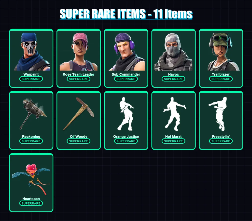[PC/XBOX/PSN] | Warpaint | Rose Team Leader | Sub Commander | Havoc | Trailblazer | 41 skin | 28 pickaxe | 35 emote | 38 glider | Lv492