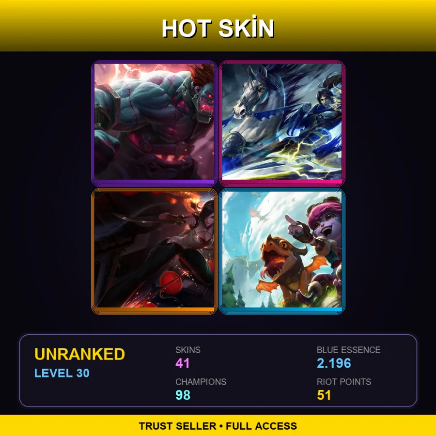 LAS | Lv30 | Unranked | 41 Skin | 98 Champ — LoL account