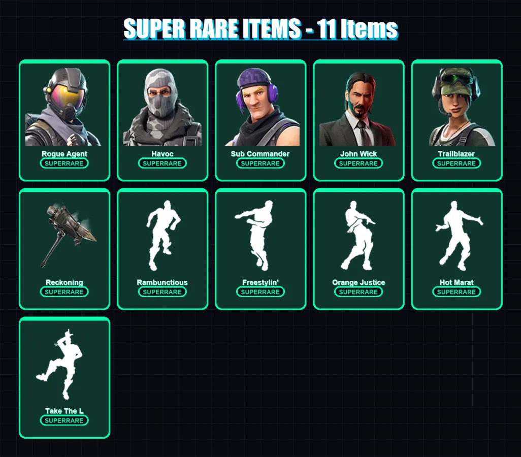 [PC/XBOX/PSN] | Rogue Agent | Havoc | Sub Commander | John Wick | Trailblazer | 34 skin | 18 pickaxe | 34 emote | 22 glider | Lv286