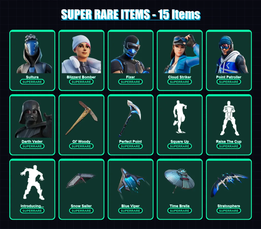 [PC/XBOX] | Sultura | Blizzard Bomber | Fixer | Cloud Striker | Point Patroller | 112 skin | 134 pickaxe | 112 emote | 118 glider | Lv1781