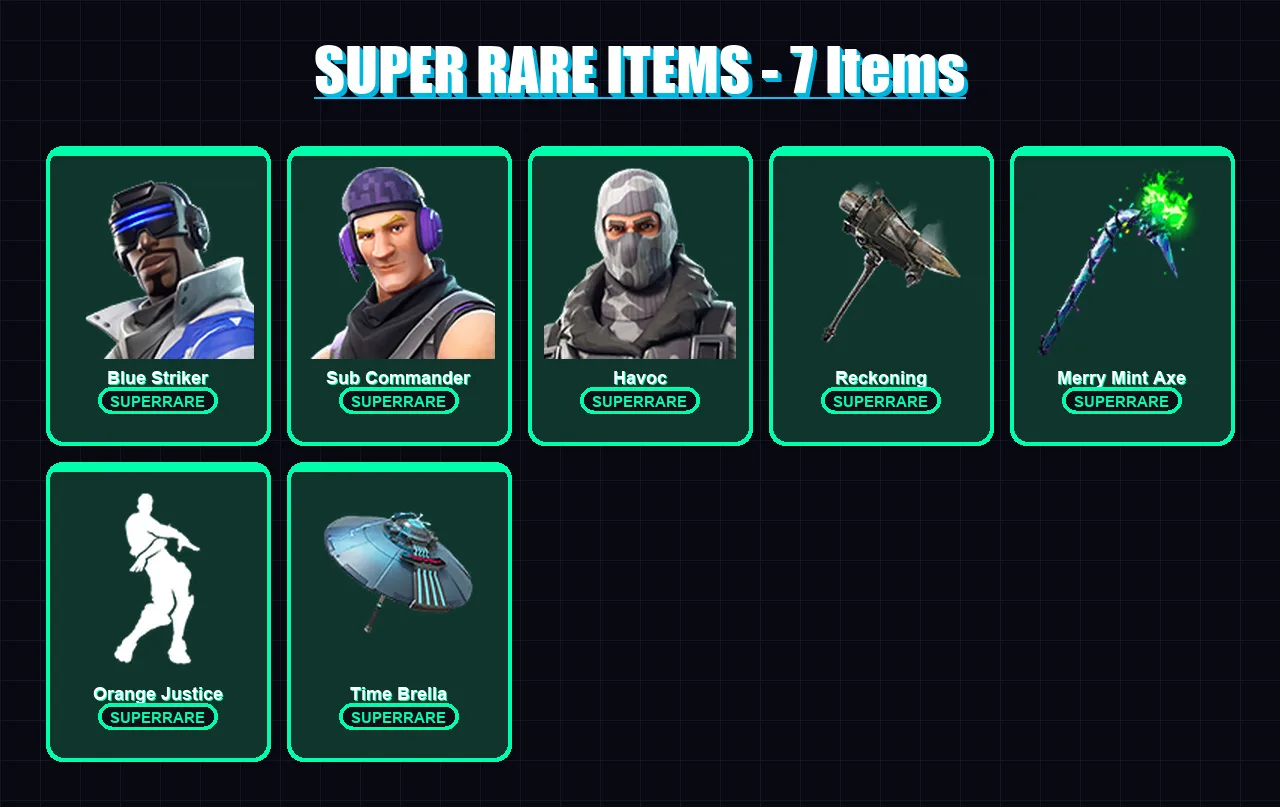 [PC/XBOX] | Blue Striker | Sub Commander | Havoc | Calamity | Fade | 46 skin | 109 pickaxe | 78 emote | 118 glider | Lv2367