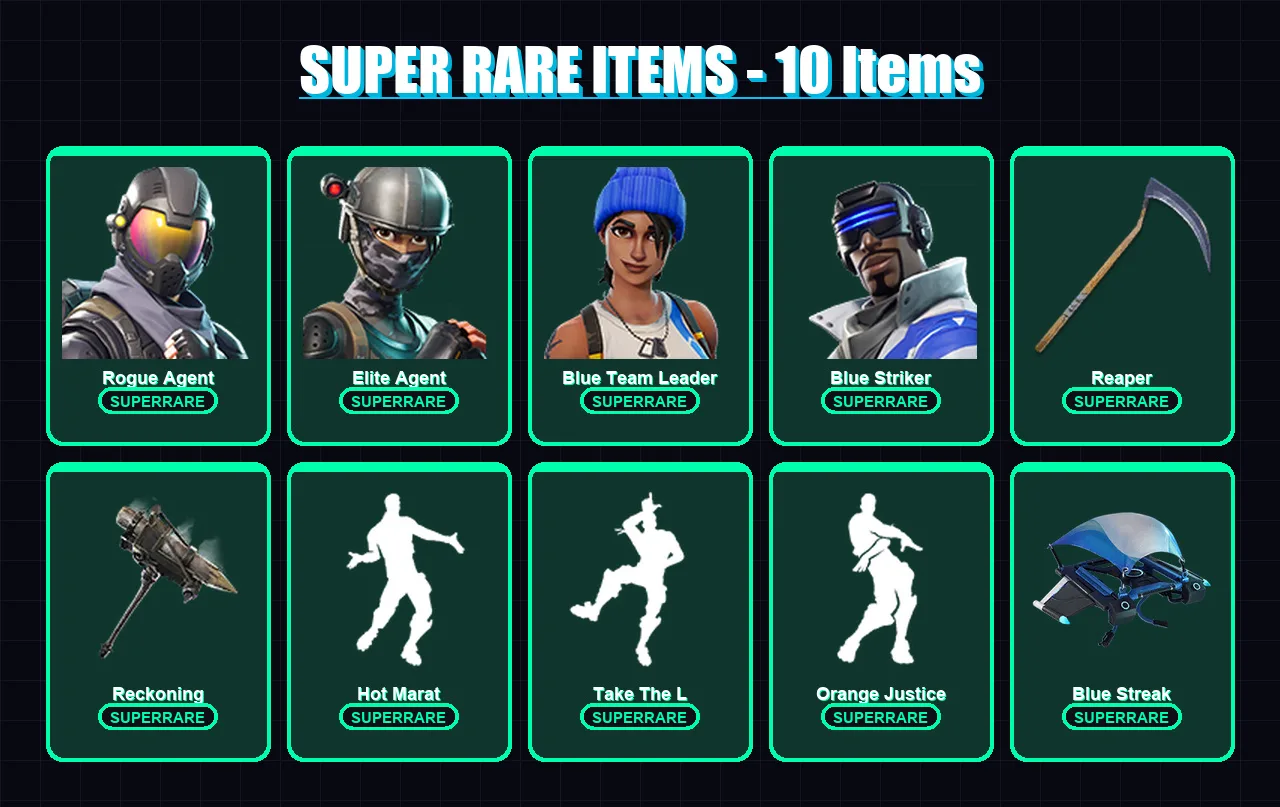 [PC/XBOX/PSN] | Rogue Agent | Elite Agent | Blue Team Leader | Blue Striker | Spider Knight | 76 skin | 61 pickaxe | 73 emote | 70 glider | Lv982