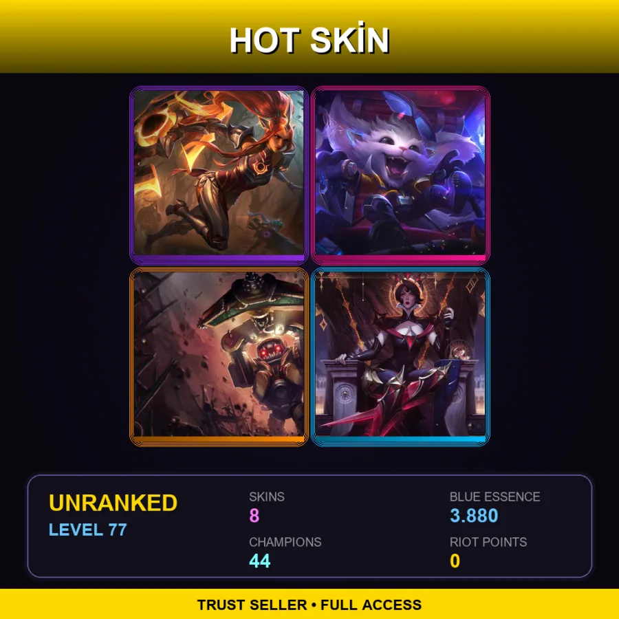 NA | Lv77 | Unranked | 8 Skin | 44 Champ — LoL account