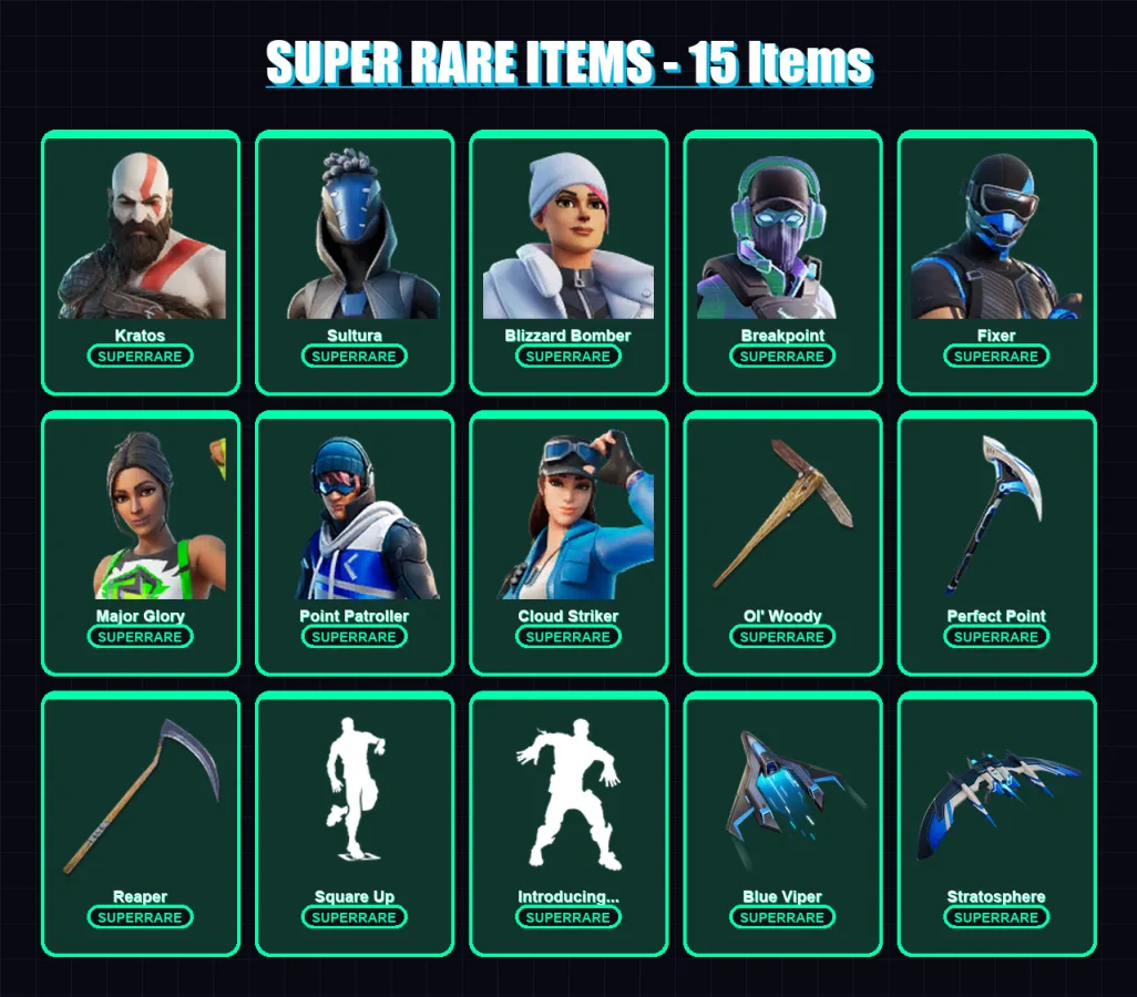 [PC] | Kratos | Sultura | Blizzard Bomber | Breakpoint | Fixer | 217 skin | 217 pickaxe | 113 emote | 124 glider | Lv2001 — Fortnite account