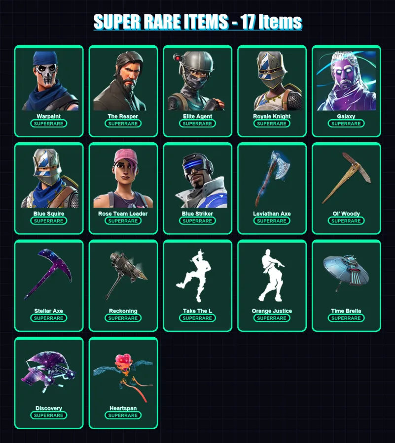 [PC/XBOX] | Warpaint | The Reaper | Elite Agent | Royale Knight | Galaxy | 182 skin | 155 pickaxe | 138 emote | 142 glider | Lv2816