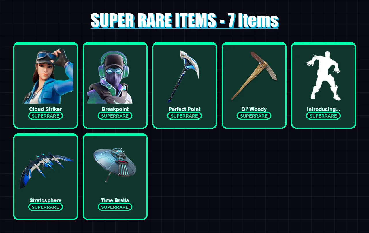 [PC/XBOX] | Cloud Striker | Breakpoint | Kymera | Backlash | Raz | 183 skin | 183 pickaxe | 90 emote | 117 glider | Lv1310