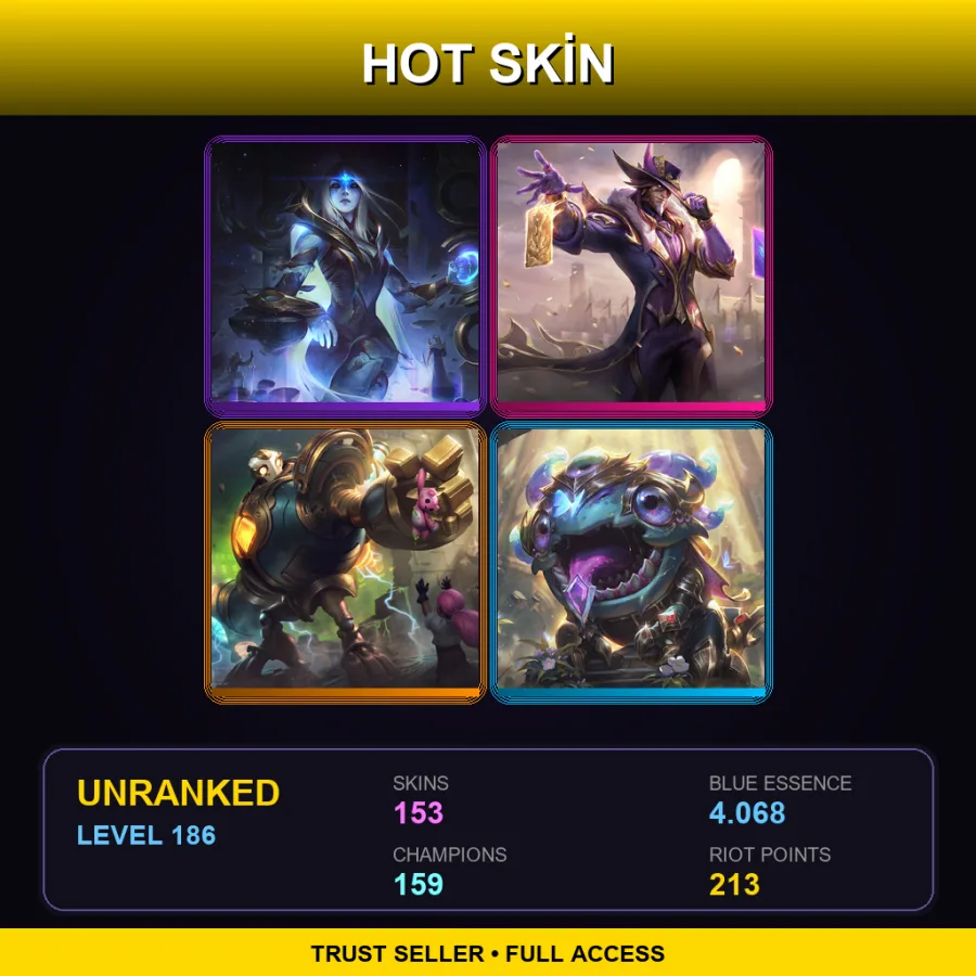 EUW | Lv186 | Unranked | 153 Skin | 159 Champ