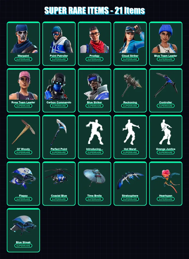 [PC/XBOX] | Warpaint | Point Patroller | Prodigy | Cloud Striker | Blue Team Leader | 122 skin | 151 pickaxe | 142 emote | 152 glider | Lv2026 — Fortnite account