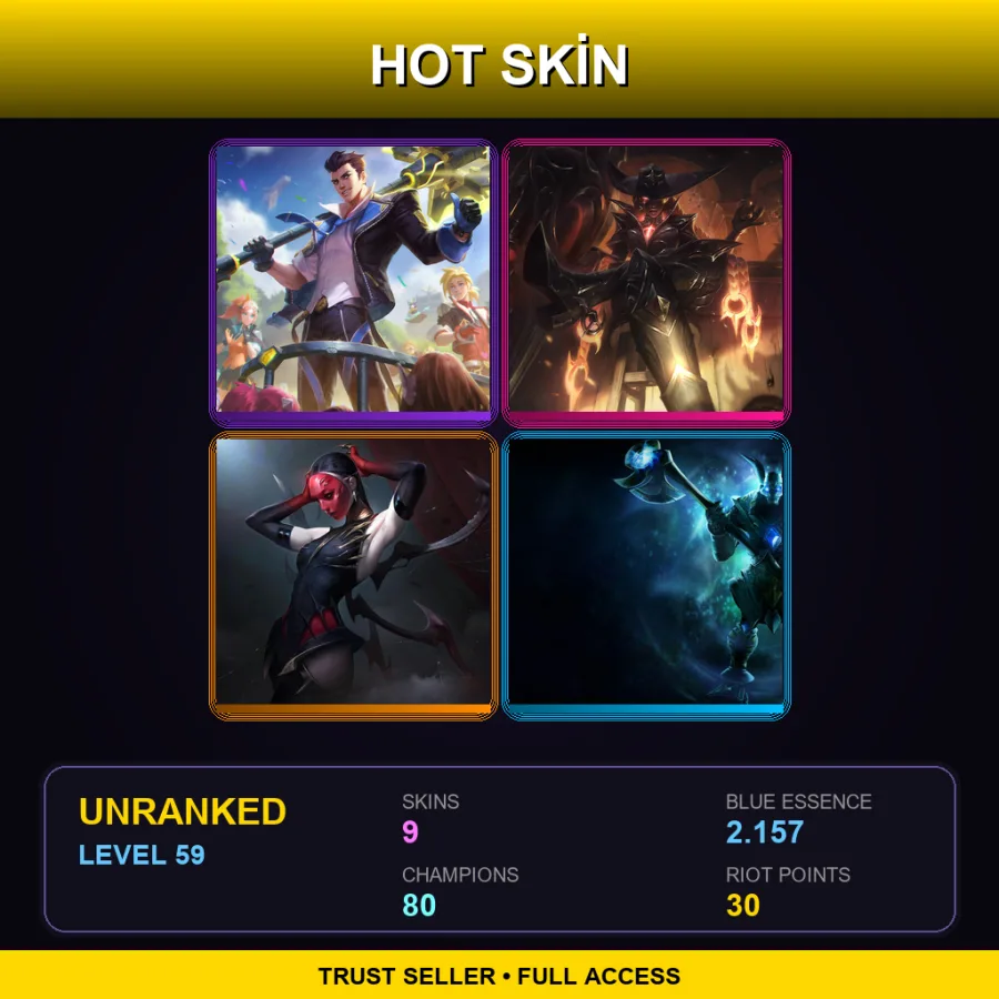 LAS | Lv59 | Unranked | 9 Skin | 80 Champ — LoL account