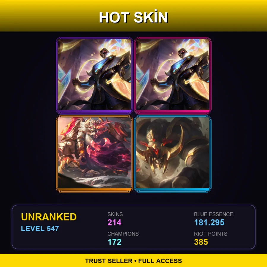 EUW | Lv547 | Unranked | 214 Skin | 172 Champ