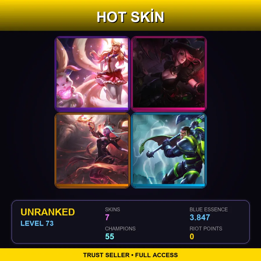 EUNE | Lv73 | Unranked | 7 Skin | 55 Champ — LoL account