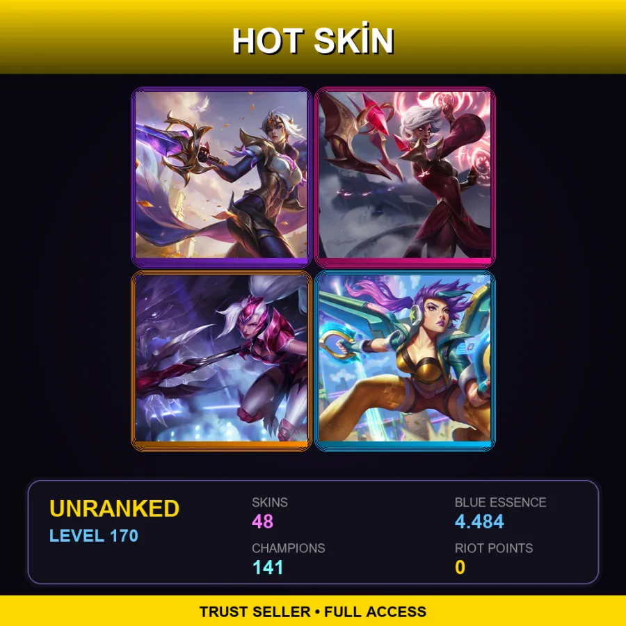 EUW | Victorious Fiora | Conqueror Karma | Challenger Nidalee | Arcade Kai'Sa | 48 Skin | 141 Champ | Lv170