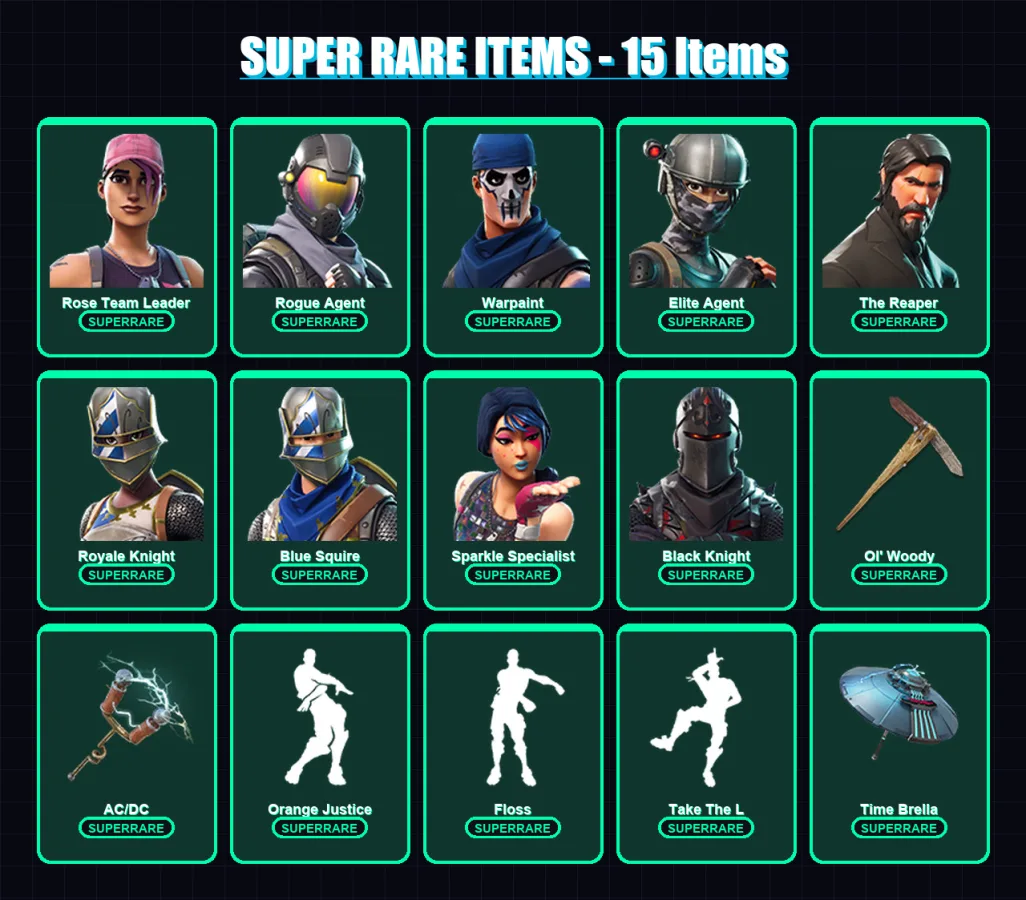 [PC/XBOX/PSN] | Rose Team Leader | Rogue Agent | Warpaint | Elite Agent | The Reaper | 26 skin | 27 pickaxe | 41 emote | 25 glider | Lv295