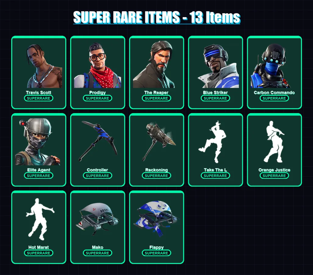 [PS4/PS5/XBOX/PC] | Travis Scott | Prodigy | The Reaper | Blue Striker | Carbon Commando | 67 skin | 52 pickaxe | 69 emote | 68 glider | Lv970 — Fortnite account
