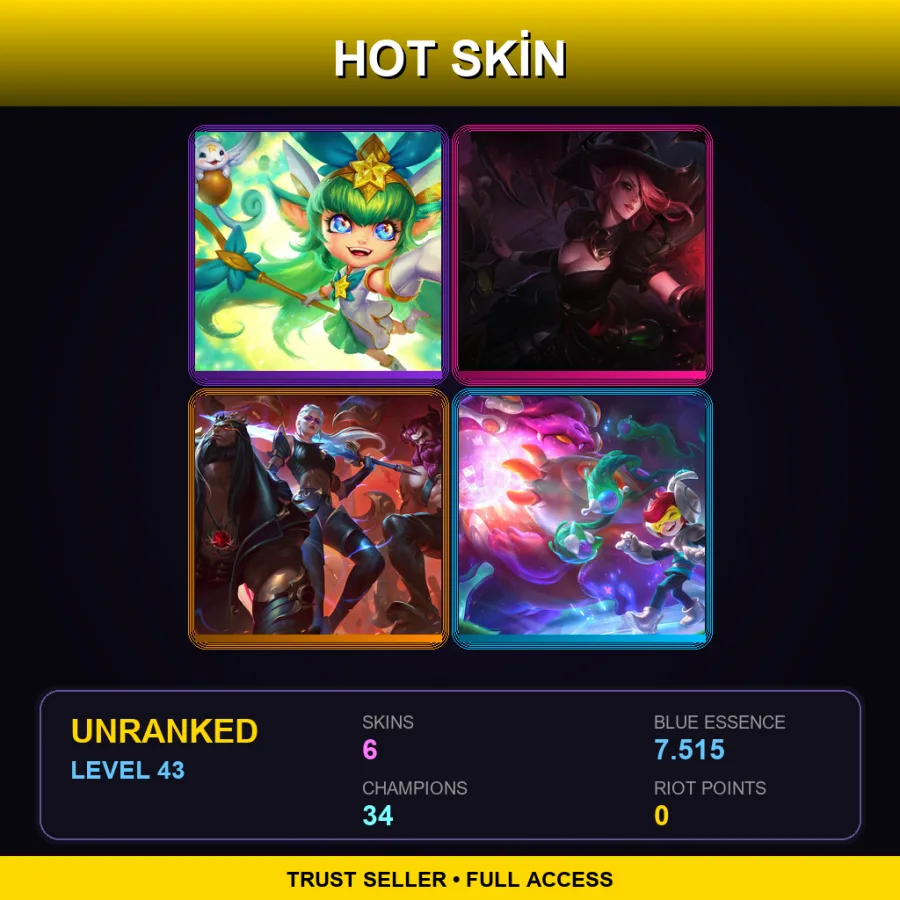LAN | Lv43 | Unranked | 6 Skin | 34 Champ — Bewitching Morgana