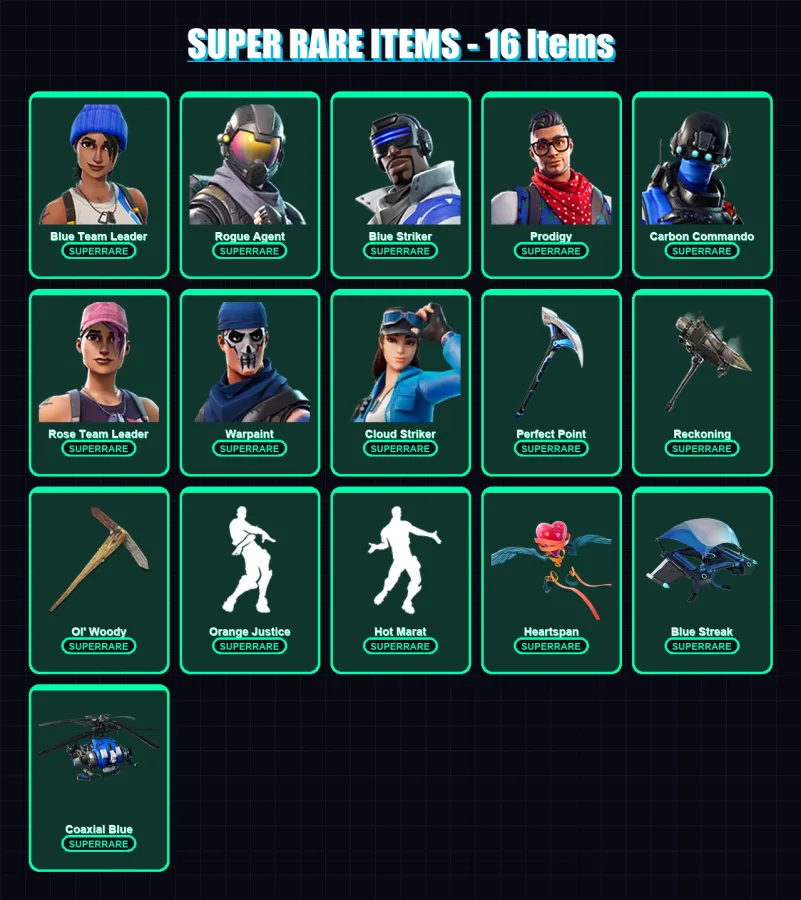 [PC/XBOX] | Blue Team Leader | Rogue Agent | Blue Striker | Prodigy | Carbon Commando | 144 skin | 130 pickaxe | 121 emote | 110 glider | Lv1357