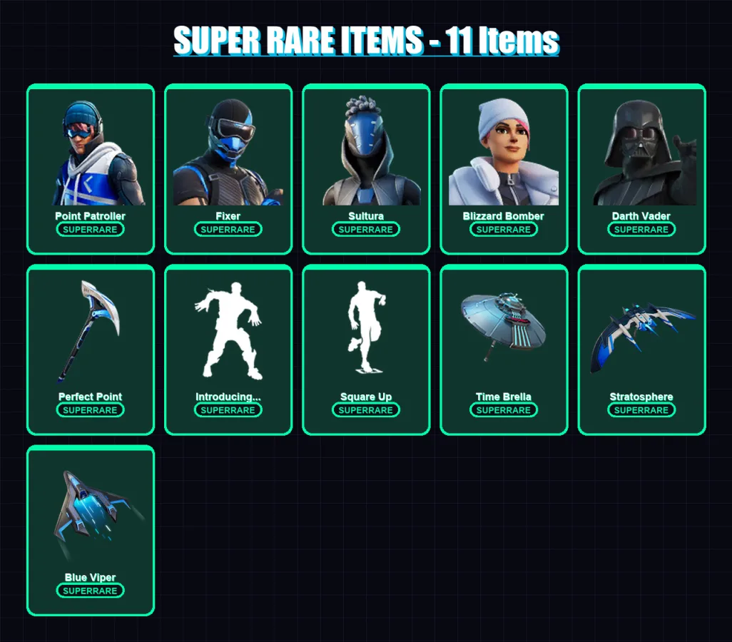 [PS4/PS5/XBOX/PC] | Point Patroller | Fixer | Sultura | Blizzard Bomber | Darth Vader | 177 skin | 225 pickaxe | 186 emote | 207 glider | Lv3908