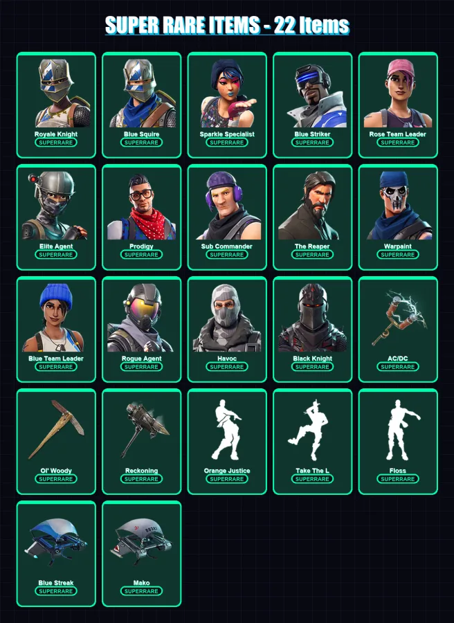 [PC/XBOX] | Royale Knight | Blue Squire | Sparkle Specialist | Blue Striker | Rose Team Leader | 82 skin | 65 pickaxe | 73 emote | 74 glider | Lv107