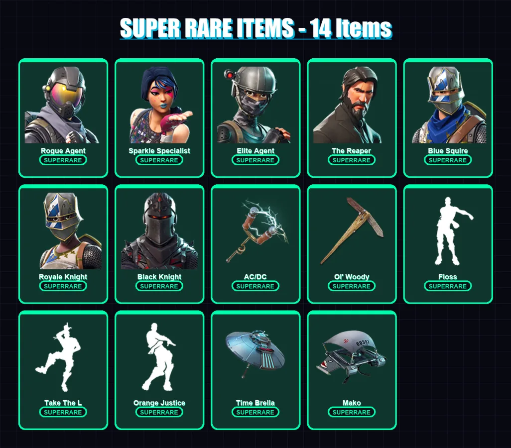 [PC/PSN] | Rogue Agent | Sparkle Specialist | Elite Agent | The Reaper | Blue Squire | 64 skin | 64 pickaxe | 59 emote | 71 glider | Lv986