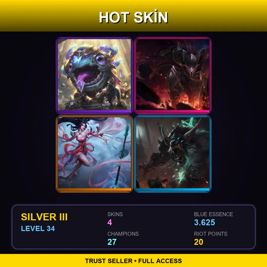 EUW | Lv34 | Silver III | 4 Skin | 27 Champ — LoL account