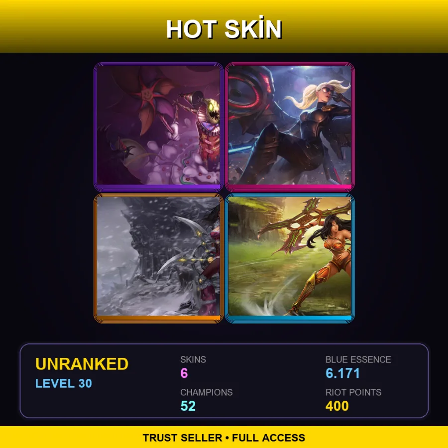 TR | Surprise Party Fiddlesticks | Riot Kayle | Bandit Sivir | Spectacular Sivir | 6 Skin | 52 Champ | Lv30