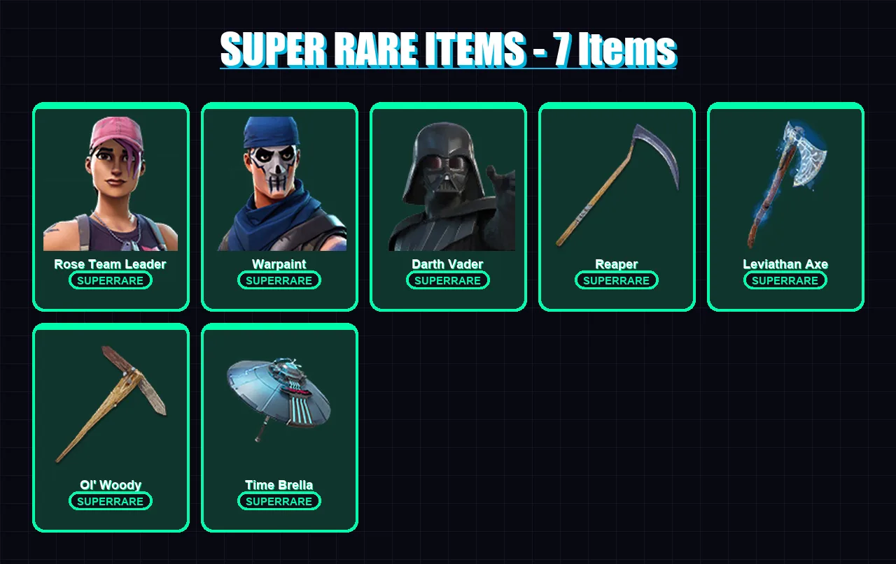 [PC/XBOX] | Rose Team Leader | Warpaint | Darth Vader | Eternal Knight | Ronin | 271 skin | 325 pickaxe | 245 emote | 267 glider | Lv5767