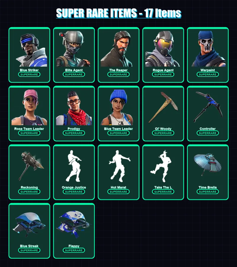 [PC/XBOX] | Blue Striker | Elite Agent | The Reaper | Rogue Agent | Warpaint | 40 skin | 30 pickaxe | 37 emote | 38 glider | Lv425