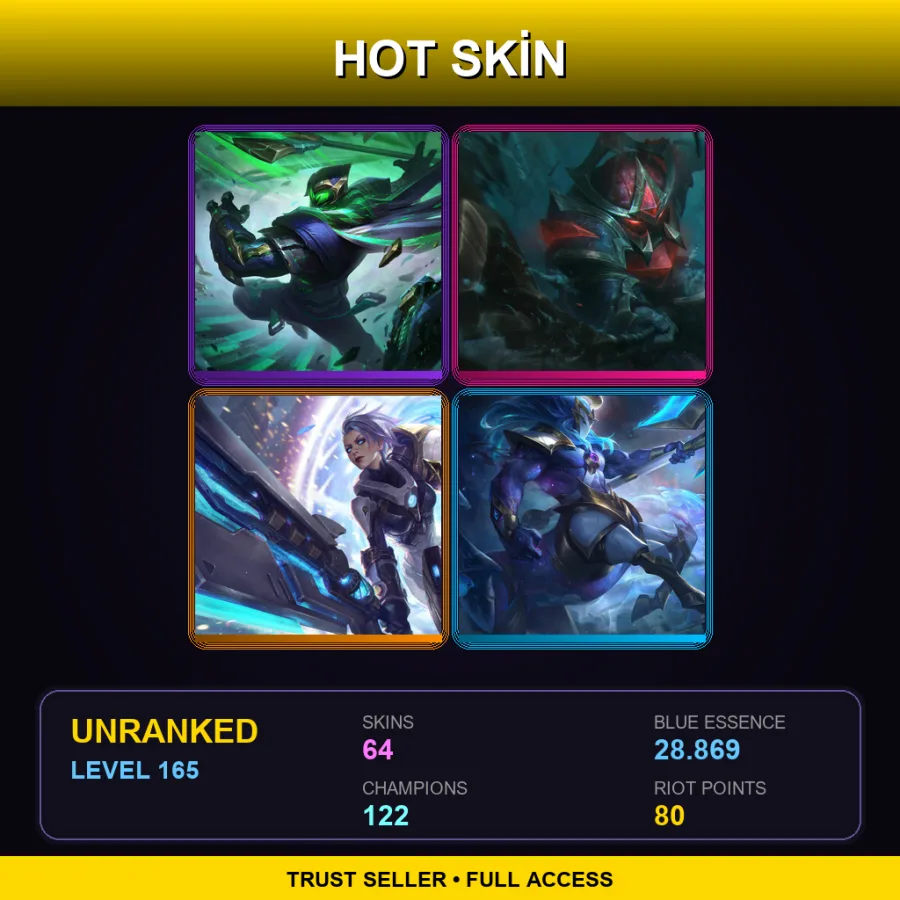EUNE | Lv165 | Unranked | 64 Skin | 122 Champ — LoL account