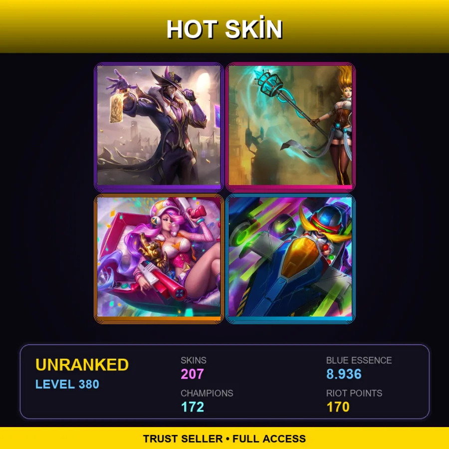 TW | Lv380 | Unranked | 207 Skin | 172 Champ — LoL account