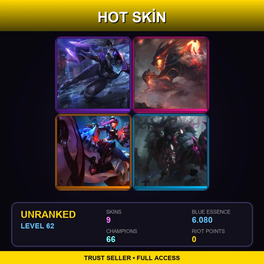 VN | Lv62 | Unranked | 9 Skin | 66 Champ — LoL account