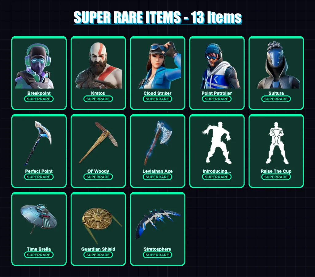 [PC/XBOX] | Breakpoint | Kratos | Cloud Striker | Point Patroller | Sultura | 268 skin | 269 pickaxe | 184 emote | 181 glider | Lv2946