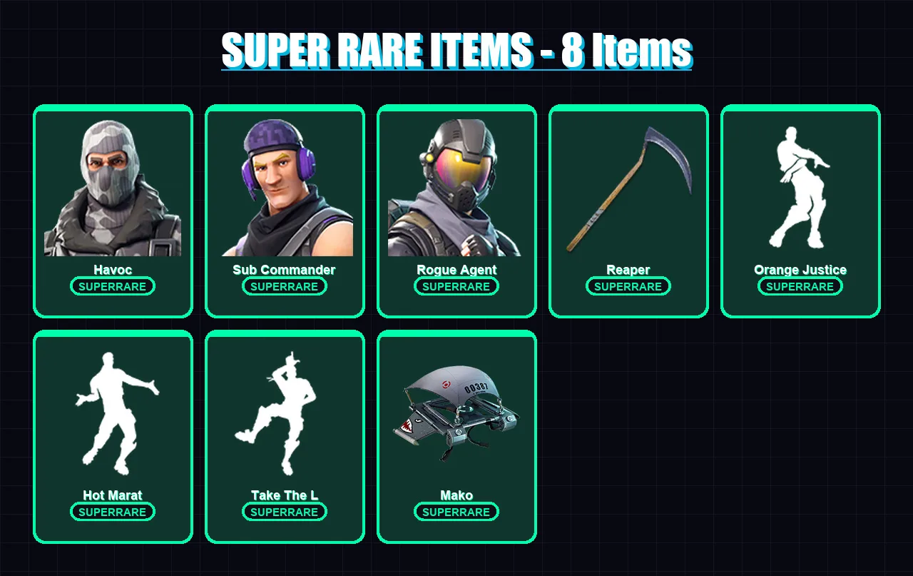 [PC/XBOX/PSN] | Havoc | Sub Commander | OG Skull Trooper | Rogue Agent | Blackheart | 38 skin | 72 pickaxe | 46 emote | 55 glider | Lv919
