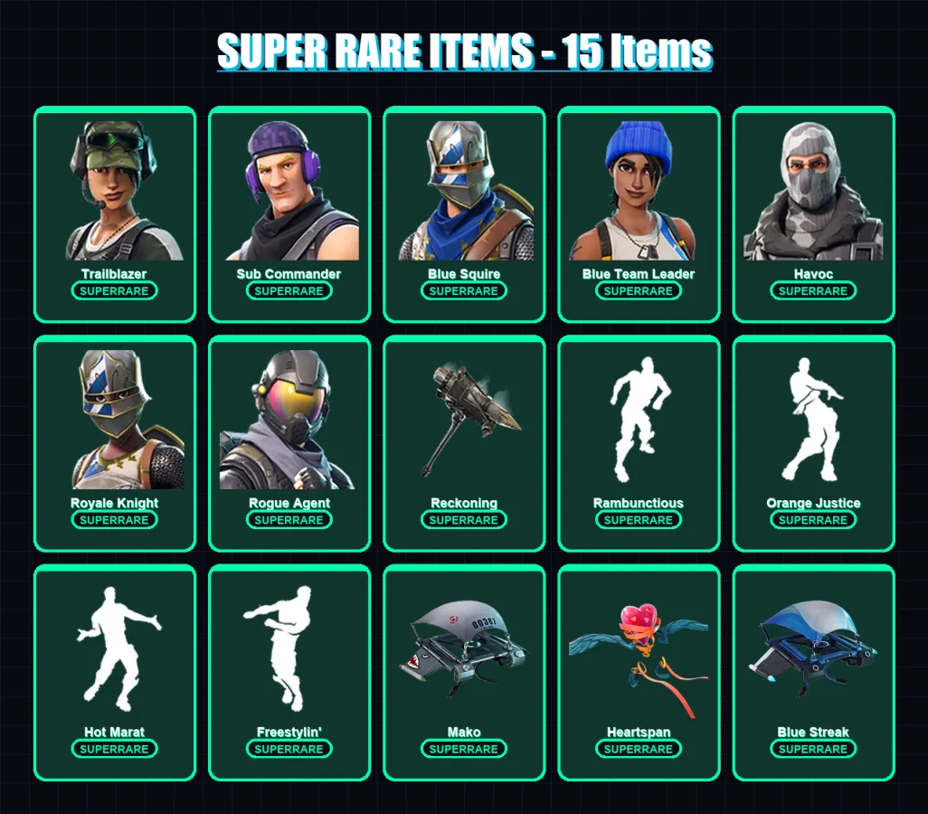 [PC] | Trailblazer | Sub Commander | Blue Squire | Blue Team Leader | Havoc | 69 skin | 77 pickaxe | 72 emote | 73 glider | Lv1125