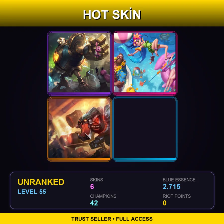 EUW | Lv55 | Unranked | 6 Skin | 42 Champ