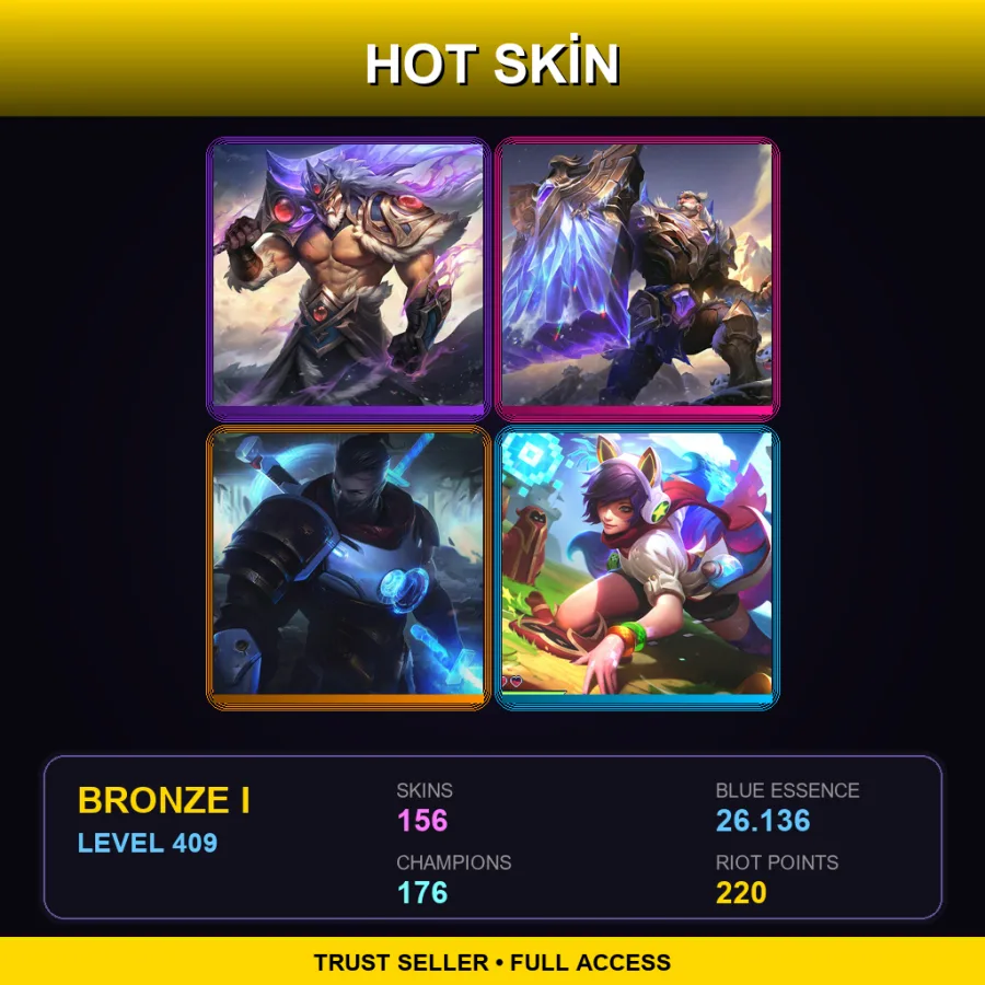 EUW | Lv409 | Bronze I | 156 Skin | 176 Champ