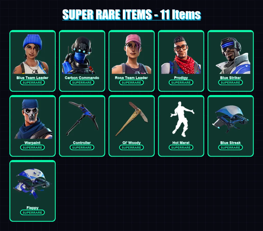 [PC/XBOX] | Blue Team Leader | Carbon Commando | Rose Team Leader | Prodigy | Blue Striker | 19 skin | 27 pickaxe | 27 emote | 35 glider | Lv433
