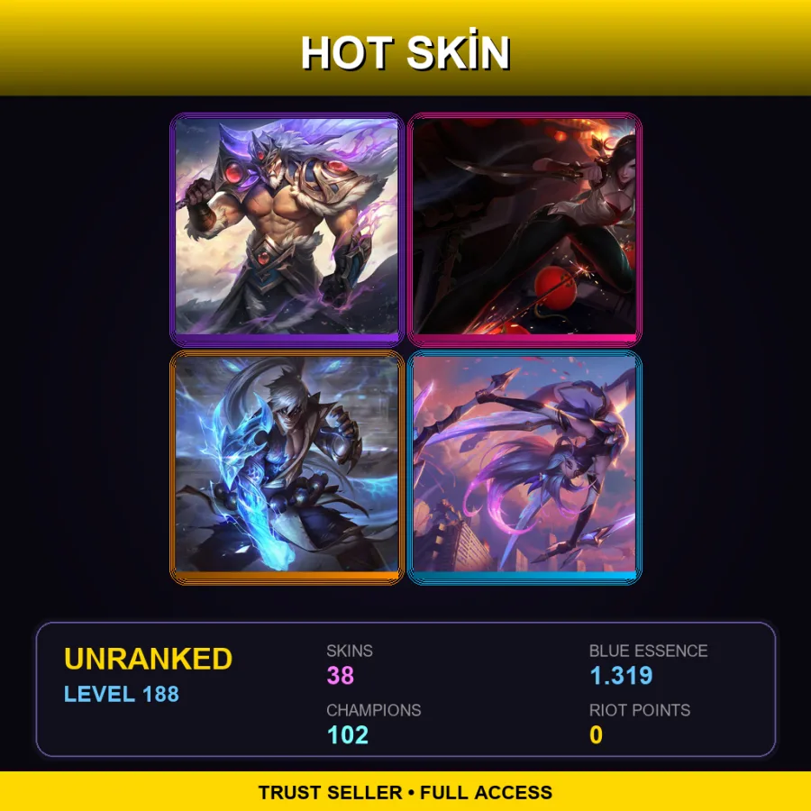 EUNE | Lv188 | Unranked | 38 Skin | 102 Champ